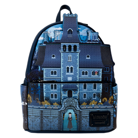 green clear light up mini backpack Wednesday Nevermore Academy Castle Glow Loungefly Mini Backpack