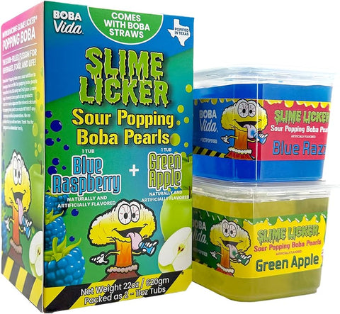 Slime Licker - Sour Blue Raspberry and Green Apple Boba Pearls Tubs