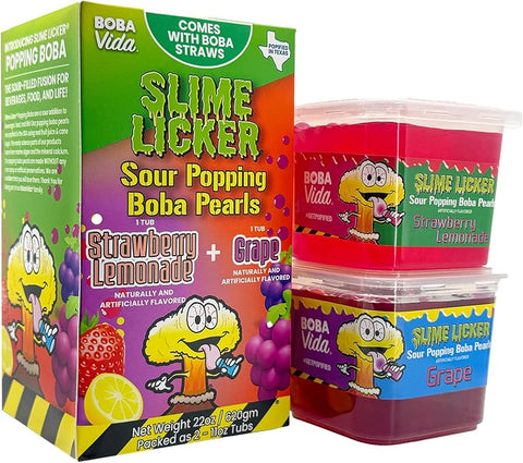 Slime Licker - Sour Strawberry Lemonade and Grape Boba Pearls Tubs