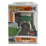 Funko Pop! Dragon Ball Z Piccolo #670 in lotus position, boxed with 2019 Fall Convention Limited Edition sticker and visible corner wear.