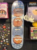 Actual Kevin Lyons 96 Knicks skateboard deck at Pop Shop & Gallery, showing stacked monster artwork in orange and blue
